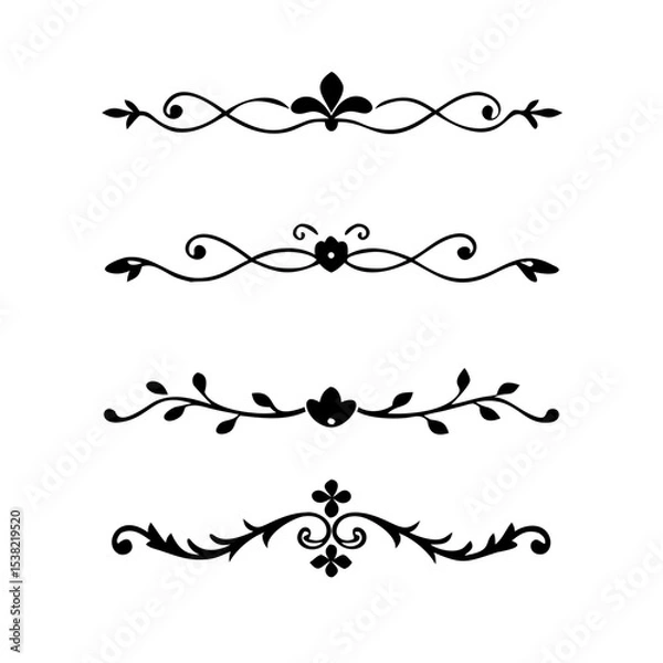 Fototapeta Set of Vintage decorative lines. text dividers. Line border. Lines separators, Borders, Vintage dividers, Underline elements. Vector illustration
