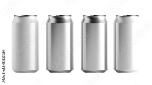 Obraz White and silver aluminum cans isolated on transparent background

