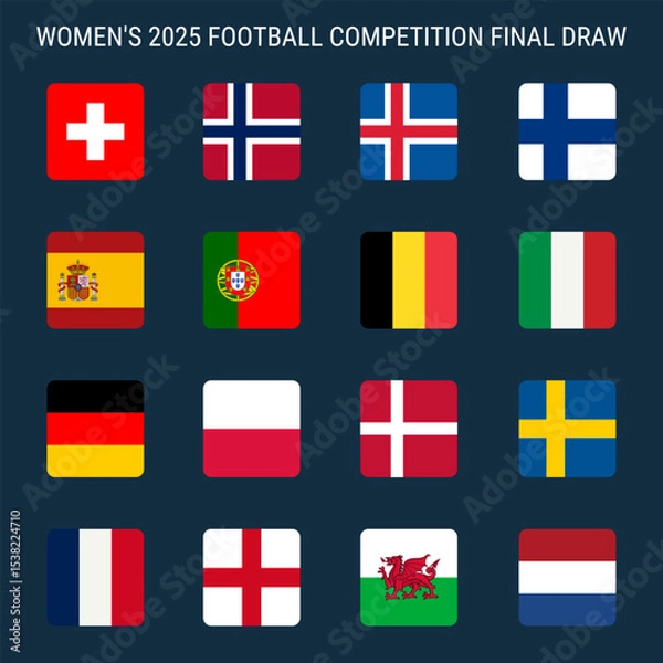 Obraz Women's 2025 Football competition teams square flag icons with rounded corners