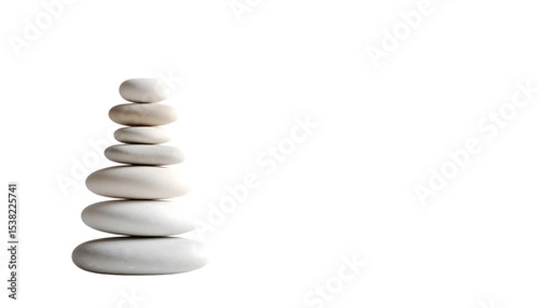 Fototapeta Stacked pebbles creating a balanced and serene tower isolated on transparent background, symbolizing harmony and tranquility.
