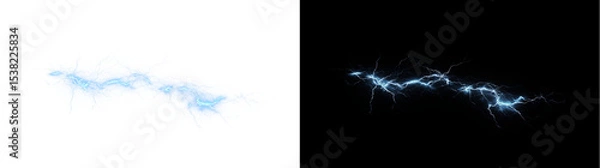 Fototapeta Lighting, electric, abstract, spark, and light effects energize this spectacular PNG. A transparent Overlay perfect for thunderstorm visuals, techno themes, or nature-impact illustrations.