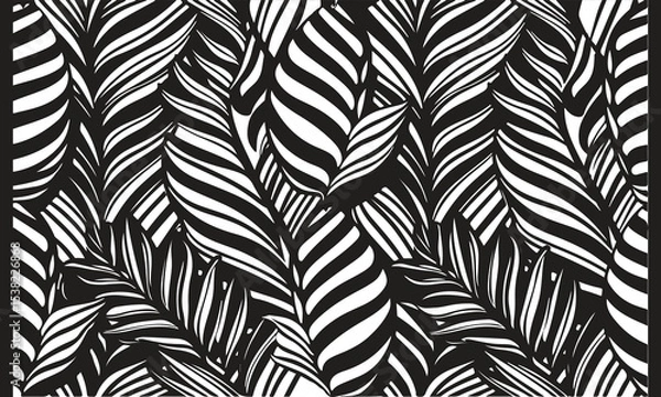 Fototapeta Abstract floral palm leaves seamless pattern. black floral leaves geometric pattern on white background. leaves silhouette