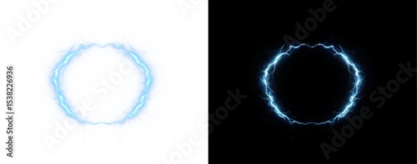 Fototapeta Lightning, frame, border, circle, and thunderbolt create this electrifying PNG. A glowing PNG Overlay with transparent blue discharge perfect for voltage-themed or tech vector visuals.