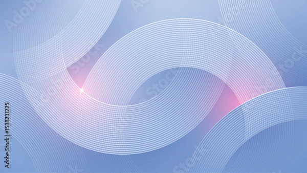 Fototapeta Abstract Digital Light Blue Elegant Background with Thin Line White Concentric Circles and Pink Sun Flare. Soft Geometric Modern Technology Background. Gentle Vector Cover Illustration with 3D Effect.