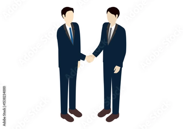 Fototapeta 握手を交わすスーツ姿のビジネスマンのアイソメトリックイラスト