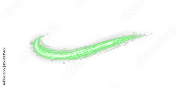 Fototapeta Glistering, light, line, twirl, green glowing PNG Overlay with transparent white background. Sparkling streaks, elegant curves, and neon energy enhance any dynamic, abstract, or magical design.