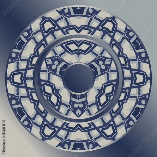 Fototapeta tray, a round geometric ornament in white gray blue  for tea or coffee porcelain plate,trays, dishes and souvenirs, can also be used as a background, invitation, greeting card