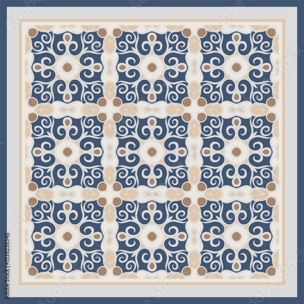 Fototapeta Creative style abstract geometric pattern in white beige blue, vector seamless, can be used for printing onto fabric, interior, design, textile. Frame.