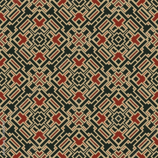 Fototapeta Creative color abstract geometric pattern in black red yellow, vector seamless, can be used for printing onto fabric, interior, design, textile.