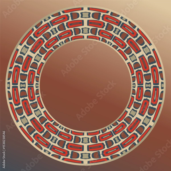 Fototapeta tray, a round geometric ornament in beige red brown  for tea or coffee porcelain plate,trays, dishes and souvenirs, can also be used as a background, invitation, greeting card
