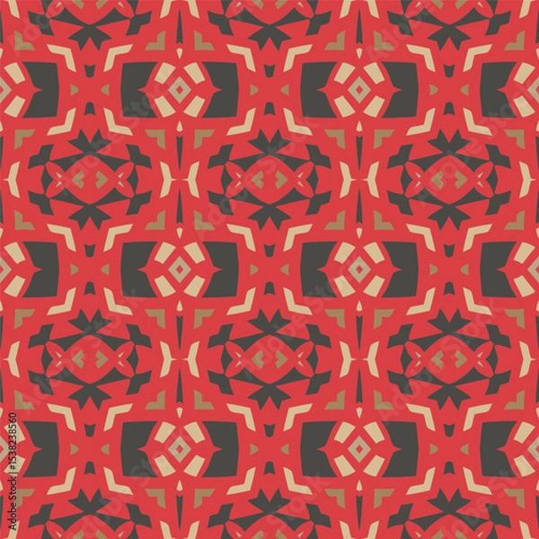 Fototapeta Creative color abstract geometric pattern in red beige black, vector seamless, can be used for printing onto fabric, interior, design, textile.