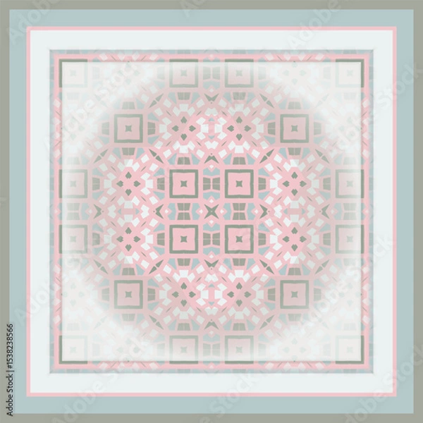 Fototapeta Creative style abstract geometric pattern in white pink gray blue, vector seamless, can be used for printing onto fabric, interior, design, textile. Frame.