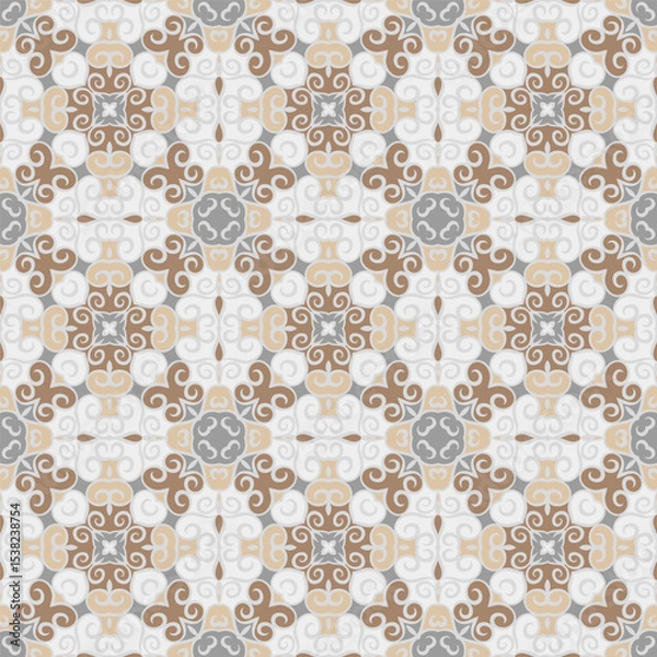 Fototapeta Creative color abstract geometric pattern in white beige brown gray, vector seamless, can be used for printing onto fabric, interior, design, textile.