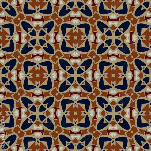 Fototapeta Creative color abstract geometric pattern in beige orange blue, vector seamless, can be used for printing onto fabric, interior, design, textile.