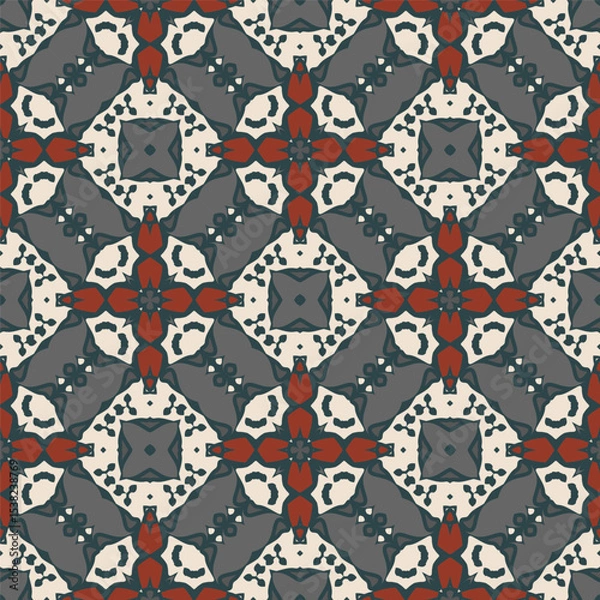 Fototapeta Creative color abstract geometric pattern in white gray black red, vector seamless, can be used for printing onto fabric, interior, design, textile.