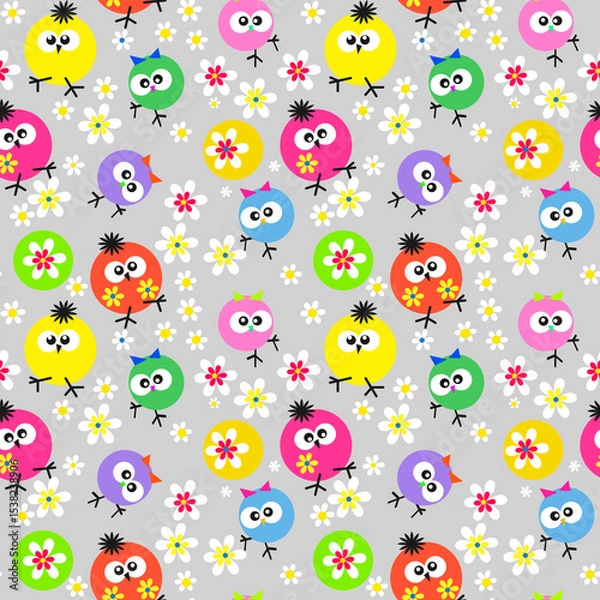 Obraz Seamless pattern kids birds owls bright childish