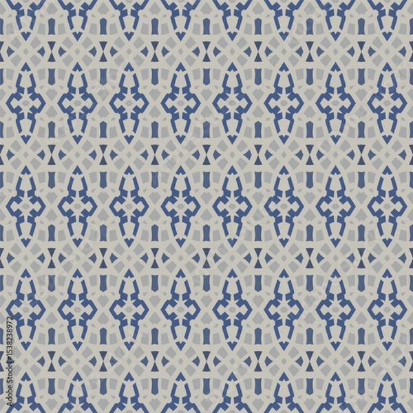 Fototapeta Horizontal seamless pattern in beige blue. Ethnic textile print. Vector fashion background.  Ribbons.
