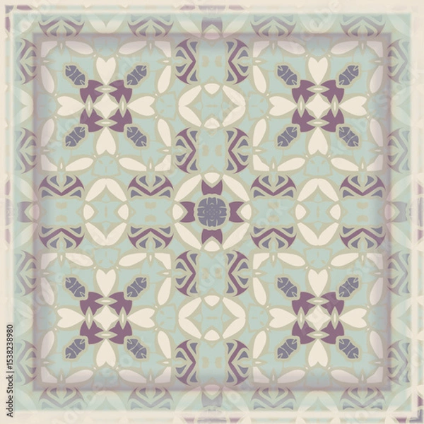 Fototapeta Creative color abstract geometric pattern in beige blue violet, vector seamless, can be used for printing onto fabric, interior, design, textile. Frame.