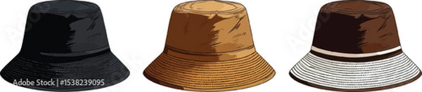 Fototapeta Bucket Hats Vector Illustration on White Background