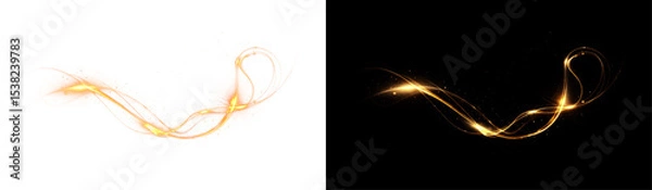 Fototapeta Beam, curve, dynamic, effect, flare form a glowing PNG style. This PNG Overlay features transparent golden spirals, magic sparkles, and futuristic shine for bright abstract motion illustrations.