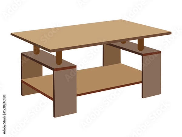 Fototapeta Modern Wooden Coffee Table with Shelf – Minimalist Rectangular Center Table Design for Living Room or Office Use

