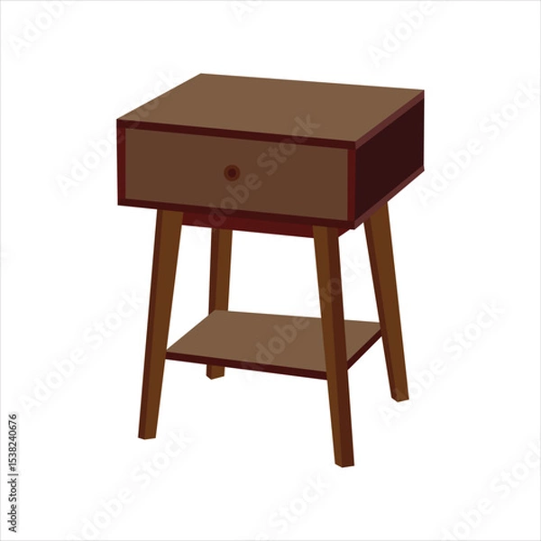 Fototapeta Modern Wooden Nightstand with Single Drawer and Lower Shelf, Minimalist Bedside Table for Bedroom Storage, Contemporary Furniture Isolated on White Background Illustration

