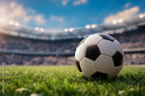 Obraz Clean football on grass with fans in the background—this image perfectly conveys the energy of a match, great for banners and promotional design.