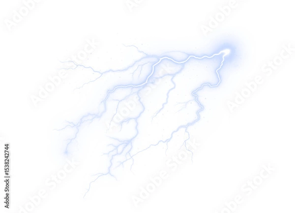 Fototapeta A thunder, overlay, lightning, storm, electric PNG. This thunder, lightning effect, creates a unique transparent PNG. Use it as an overlay for a dramatic weather scene.
