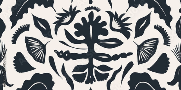 Obraz Ethnic ornament. Hand drawn collage black and white abstract flowers and shapes pattern. Fashionable template for design. 