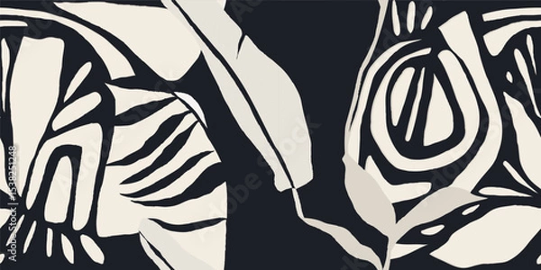 Obraz Abstract ethnic leaves and shapes pattern. Collage contemporary unique print. Fashionable template for design.