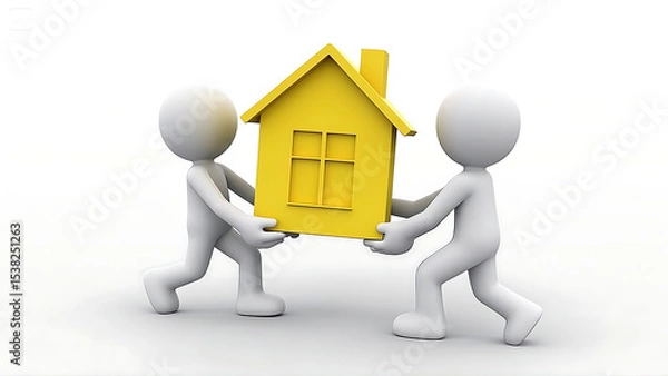 Fototapeta 3D characters carrying house models