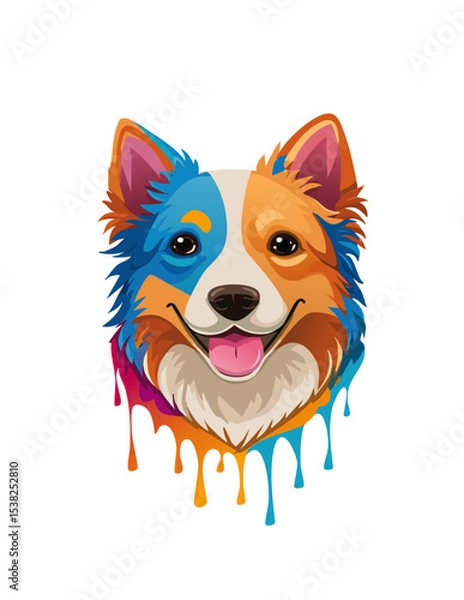 Fototapeta vector Australian Shepherd, Pop Art, Vector, Design, Illustration, Colorful, Dog, Animal, Rainbow, Paint Drip