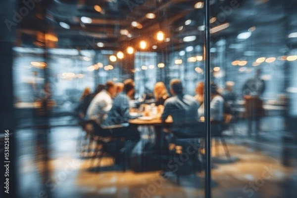 Fototapeta Blur office meeting blurred background with business people working group in boardroom discussion for teamwork brainstorming, executive seminar or professional training in small startup enterprise