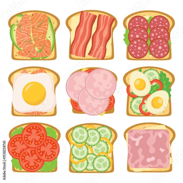 Fototapeta set of toasts with different ingredients