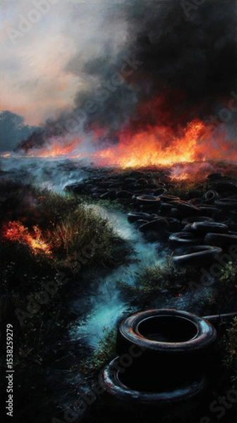 Obraz Endless Rubber Wasteland Beneath Smoldering Skies
