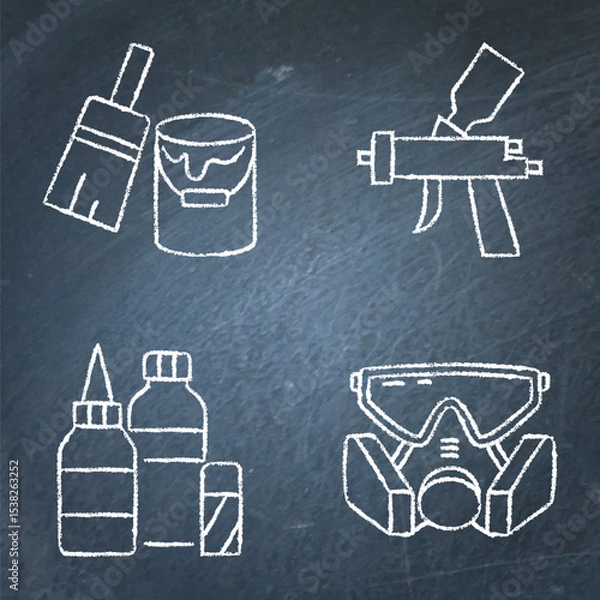 Obraz Craft and painting tools chalkboard icon set