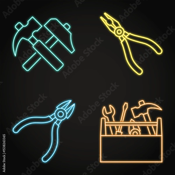 Obraz Repair tools neon icon set