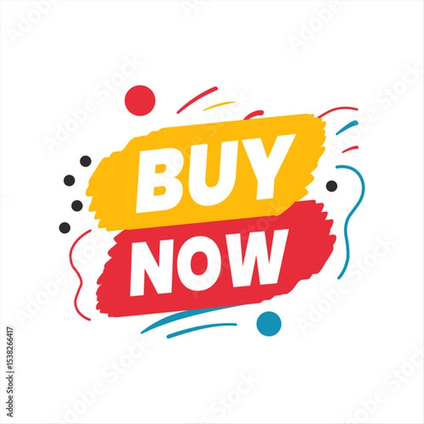 Fototapeta Colorful Abstract Shapes Framing Buy Now Text on a Clean White Vector Design. Editable Yellow and Red Banner.