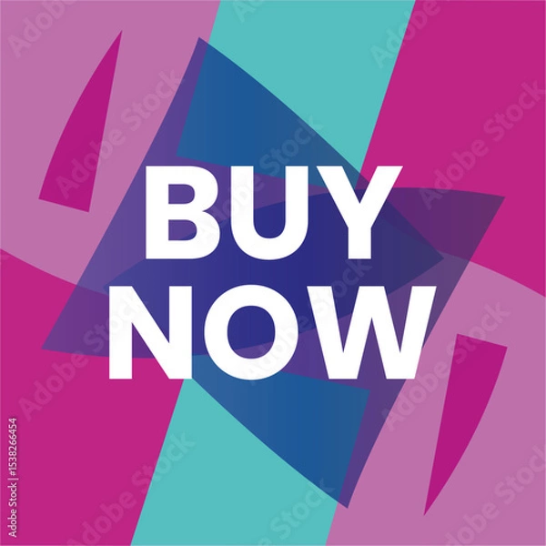 Fototapeta Stylish Buy Now Ribbon Banner with Bright Geometric Shapes on a Minimal Background. Editable Banner.
