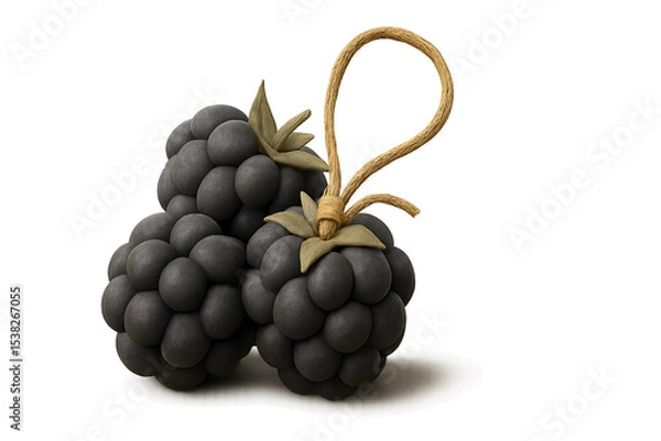 Obraz Cluster of matte blackberries with uneven shapes and soft natural texture without gloss, thin burlap string looped around one berry, evoking rustic countryside vibe, isolated on transparent background