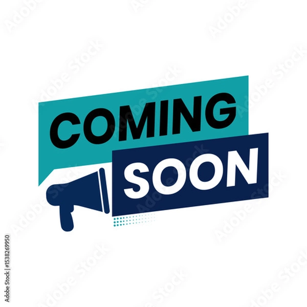 Fototapeta Minimalist Coming Soon Layout Featuring Colorful Ribbons and Geometric Forms on a Plain White Canvas. Editable Banner.