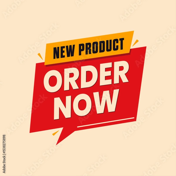 Fototapeta Order Now Typography Banner Set Against Colorful Ribbons and Geometric Layout. Red and Yellow Editable Banner.