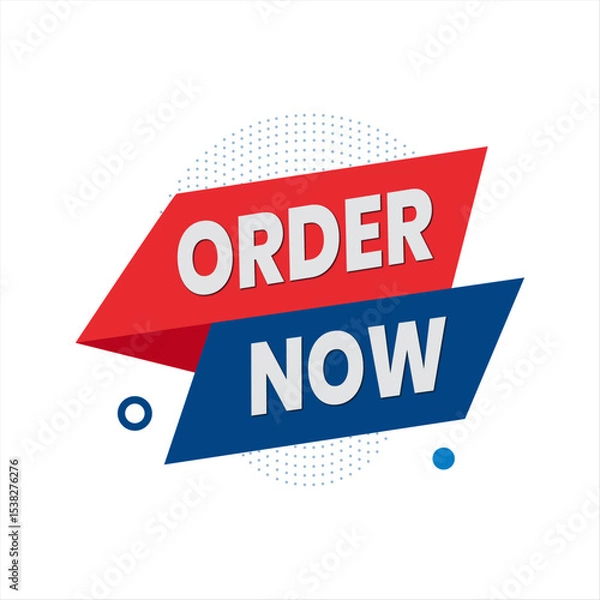 Fototapeta Modern Vector Banner with Order Now Callout and Angular Ribbon Accents. Red and Blue Editable Banner.