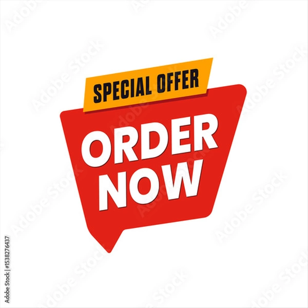 Fototapeta Order Now Text Banner on Decorative Vector with Abstract Shapes and Ribbon Elements. Yellow and Red Banner Editable.