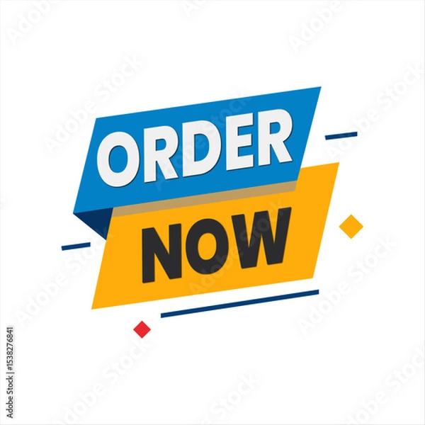Fototapeta Promotional Order Now Banner with Vibrant Ribbons and Angular Geometric Shapes. Blue and Yellow Editable Banner.