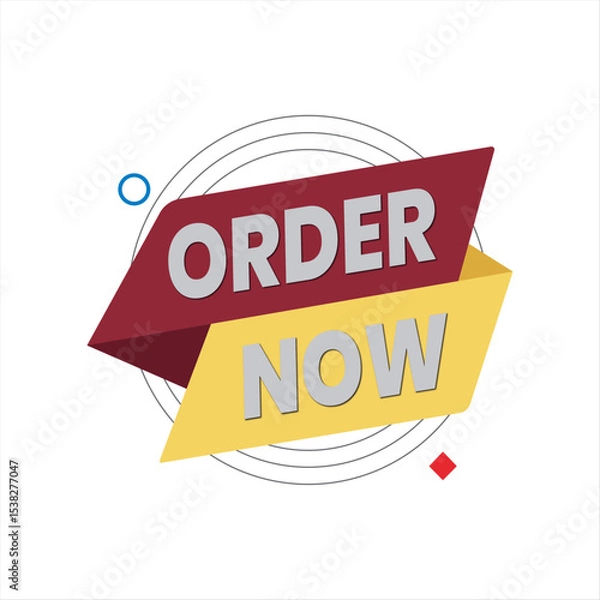 Fototapeta Stylized Order Now Label on a Vector with Ribbons and Abstract Shapes. Yellow and Maroon Editable Banners.