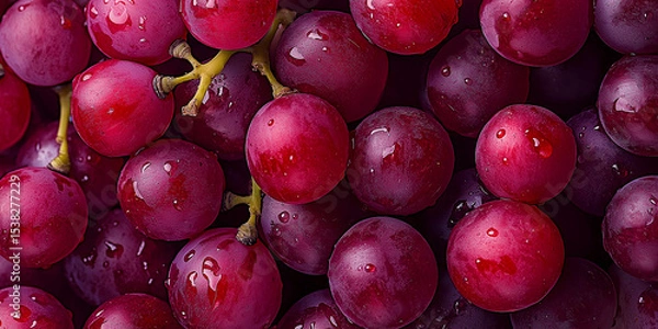 Fototapeta Purple round grapes. Bunches of fresh ripe red grapes. Beautiful background with a branch of blue grapes. Red wine grapes. dark grapes