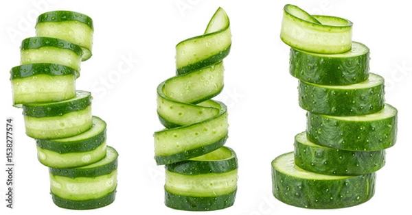 Fototapeta Fresh Green Cucumber Ribbons with Elegant Presentation, a Healthy Collection