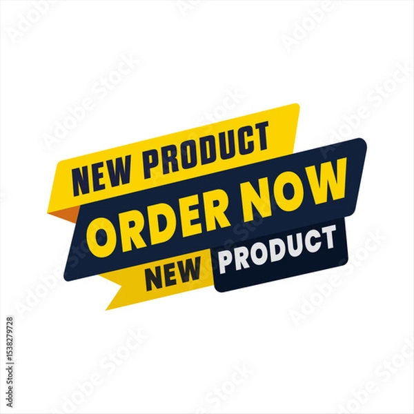 Fototapeta Order Now Banner with Bold Geometric Shapes and Stylish Ribbons Design. Yellow and Blue Editable.