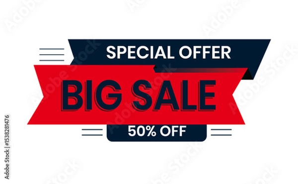 Fototapeta Promotional Vector Banner with Colorful Ribbons and Geometric Shapes for Special Offer and Big Sale. Blue and Red. Editable